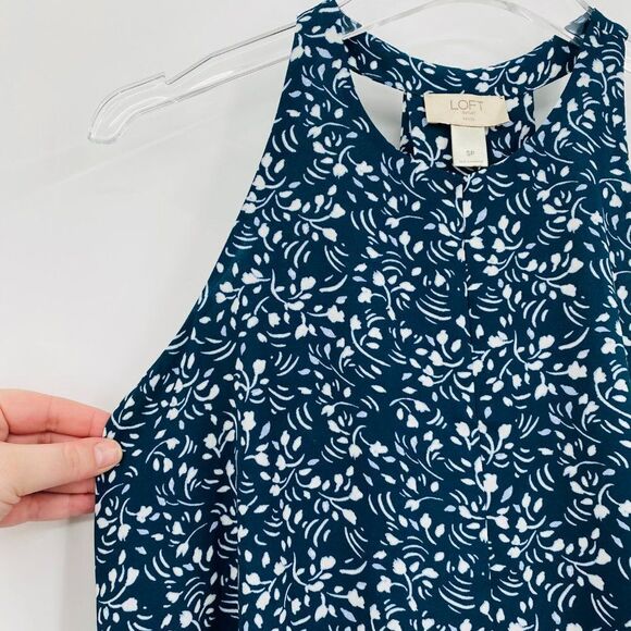 LOFT Size Small Petite Green & White Floral Keyhole Racerback Tank Top Blouse - Picture 4 of 8